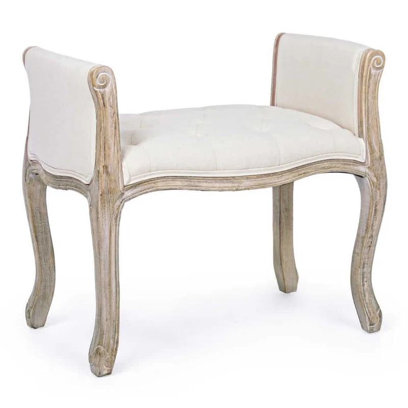 Set di 2 Panche Imbottite in Tessuto con Struttura in Legno Stile Classico - GRETA
