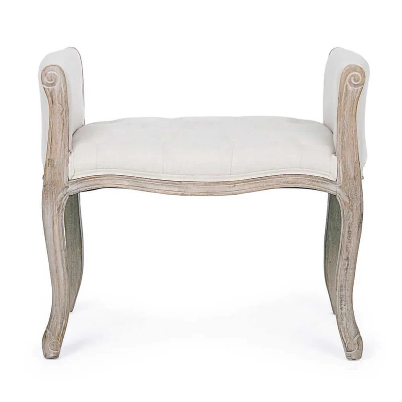 Set di 2 Panche Imbottite in Tessuto con Struttura in Legno Stile Classico - GRETA