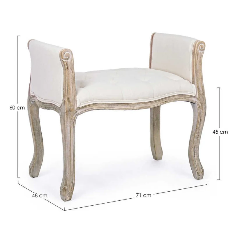 Set di 2 Panche Imbottite in Tessuto con Struttura in Legno Stile Classico - GRETA