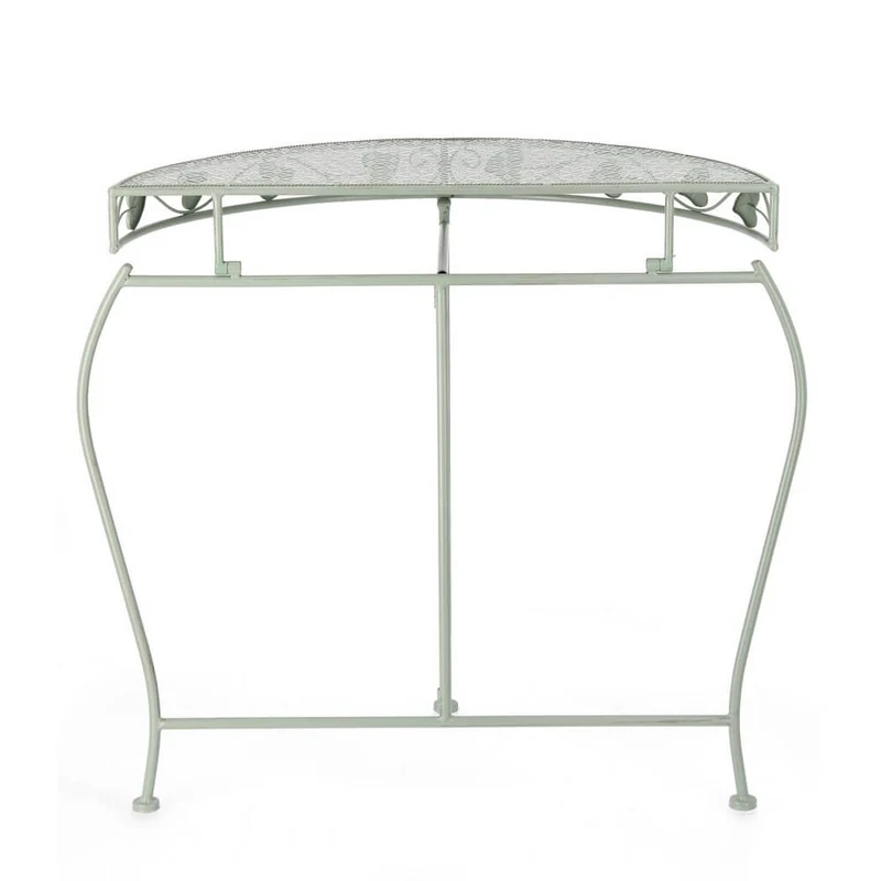 Set di 2 Consolle Mezzaluna in Acciaio Verde Salvia con Decori Floreali - GIANNA