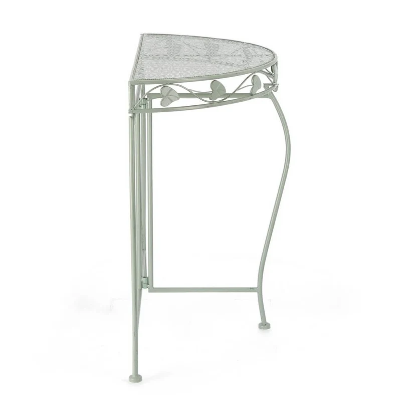 Set di 2 Consolle Mezzaluna in Acciaio Verde Salvia con Decori Floreali - GIANNA