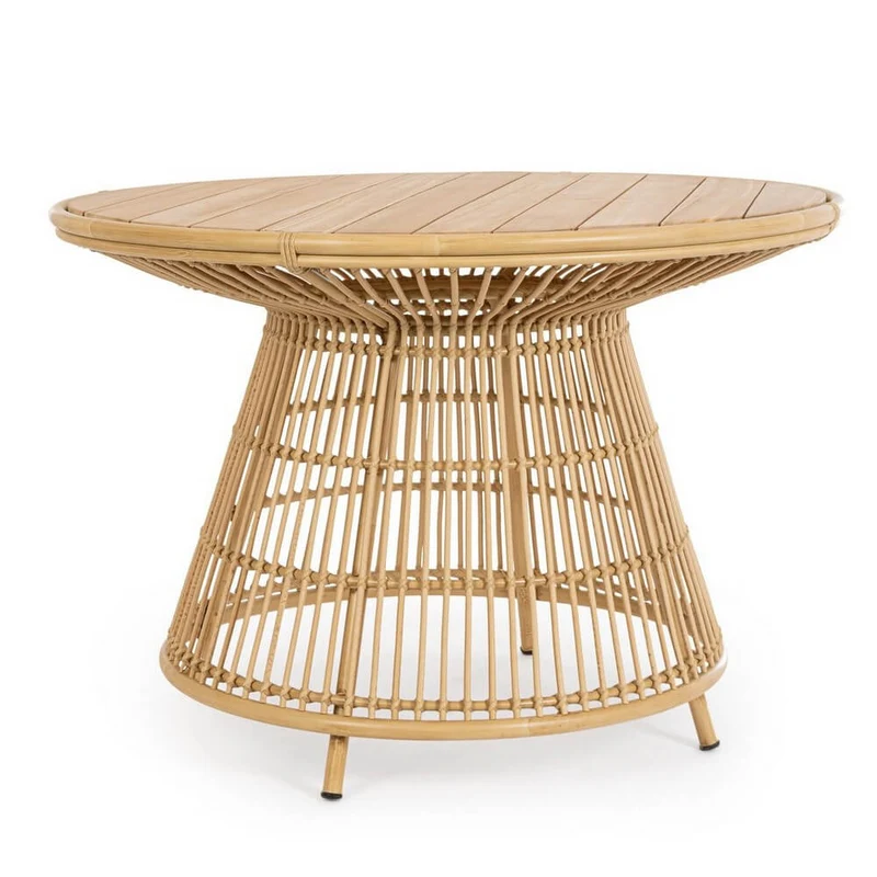 Tavolo da Giardino Rotondo in Fibra Sintetica e Teak Ø110 - NOBLE
