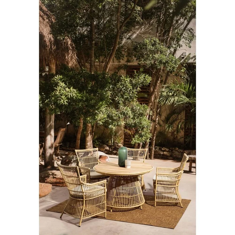Tavolo da Giardino Rotondo in Fibra Sintetica e Teak Ø110 - NOBLE
