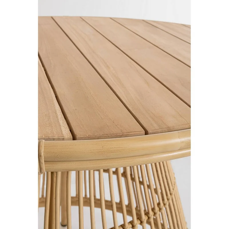 Tavolo da Giardino Rotondo in Fibra Sintetica e Teak Ø110 - NOBLE