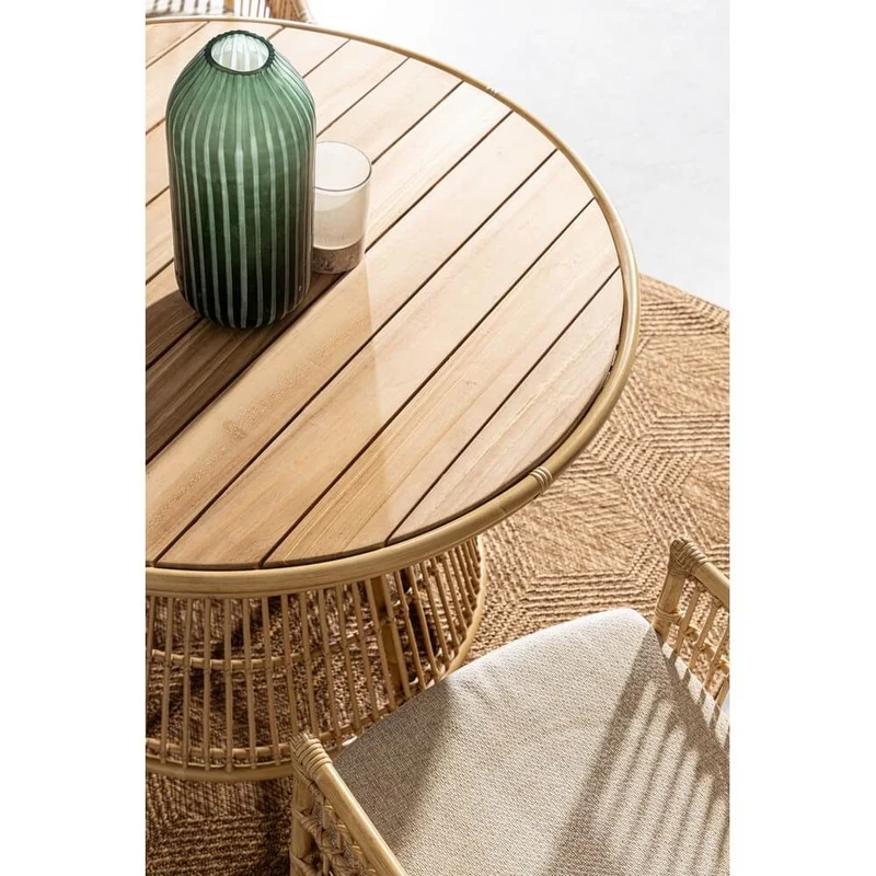 Tavolo da Giardino Rotondo in Fibra Sintetica e Teak Ø110 - NOBLE