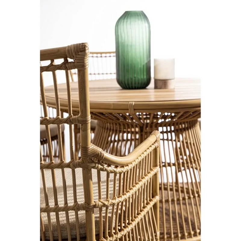Tavolo da Giardino Rotondo in Fibra Sintetica e Teak Ø110 - NOBLE