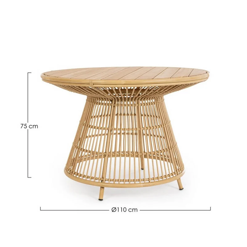Tavolo da Giardino Rotondo in Fibra Sintetica e Teak Ø110 - NOBLE