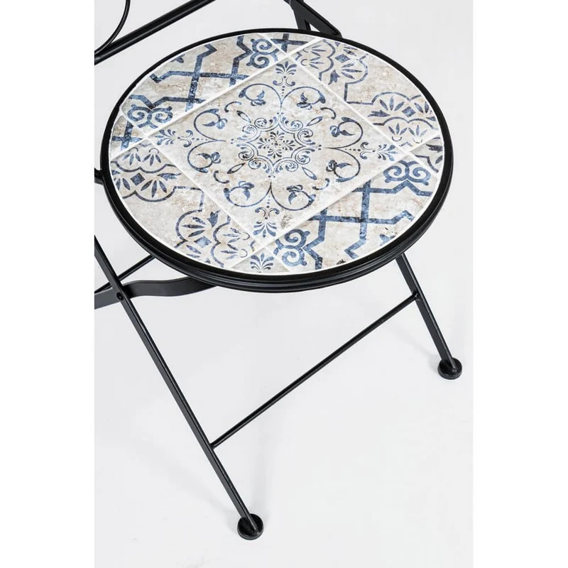 Set da 3 pezzi tavolo quadrato e sedie pieghevoli in acciaio con ceramica da esterno - BYZANTINE