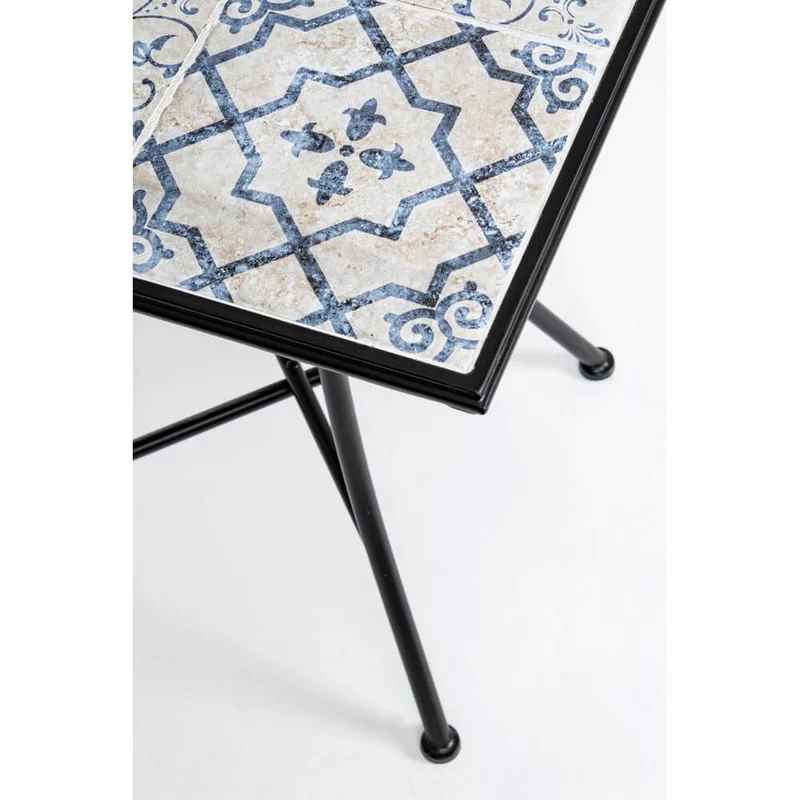 Set da 3 pezzi tavolo quadrato e sedie pieghevoli in acciaio con ceramica da esterno - BYZANTINE