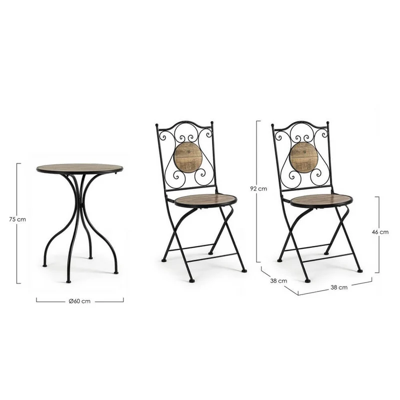 Set da 3 pezzi tavolo quadrato e sedie pieghevoli in acciaio con ceramica da esterno - BYZANTINE