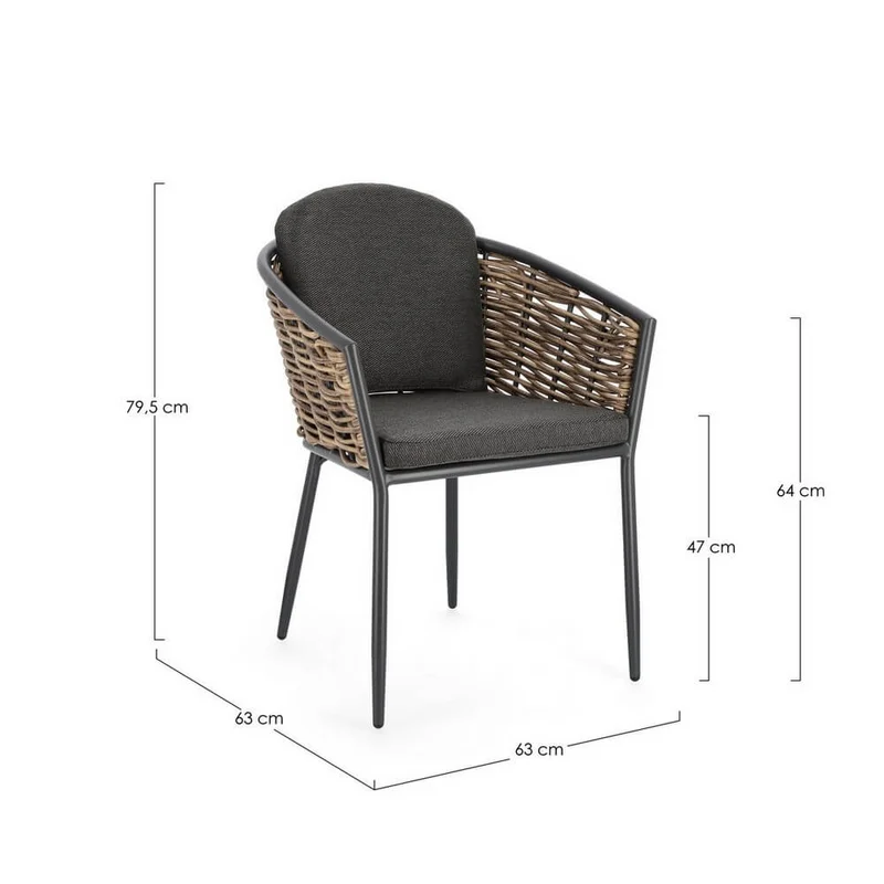 Set di 4 Sedie da Giardino con Braccioli e Cuscini in Alluminio e Fibra Sintetica Intrecciata - BEAUTIFUL