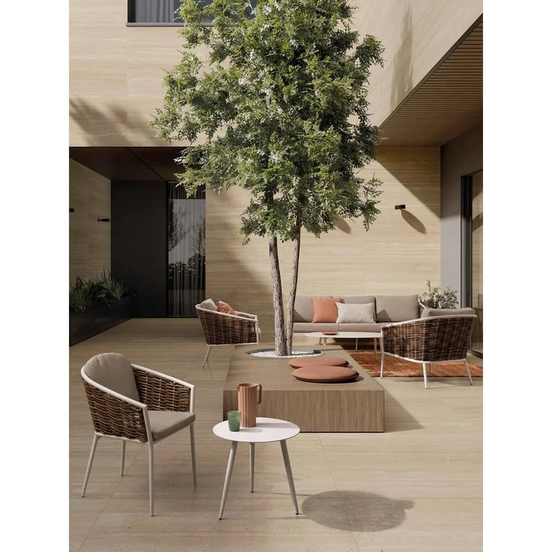 Set di 4 Sedie da Giardino con Braccioli e Cuscini in Alluminio e Fibra Sintetica Intrecciata - BEAUTIFUL