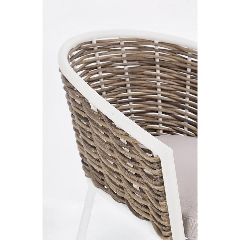 Set di 4 Sedie da Giardino con Braccioli e Cuscini in Alluminio e Fibra Sintetica Intrecciata - BEAUTIFUL