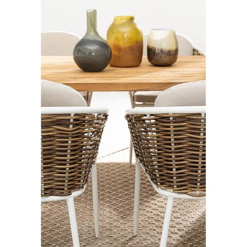 Set di 4 Sedie da Giardino con Braccioli e Cuscini in Alluminio e Fibra Sintetica Intrecciata - BEAUTIFUL