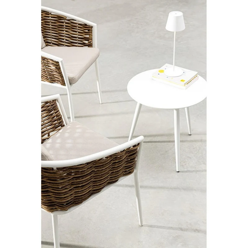 Set di 4 Sedie da Giardino con Braccioli e Cuscini in Alluminio e Fibra Sintetica Intrecciata - BEAUTIFUL
