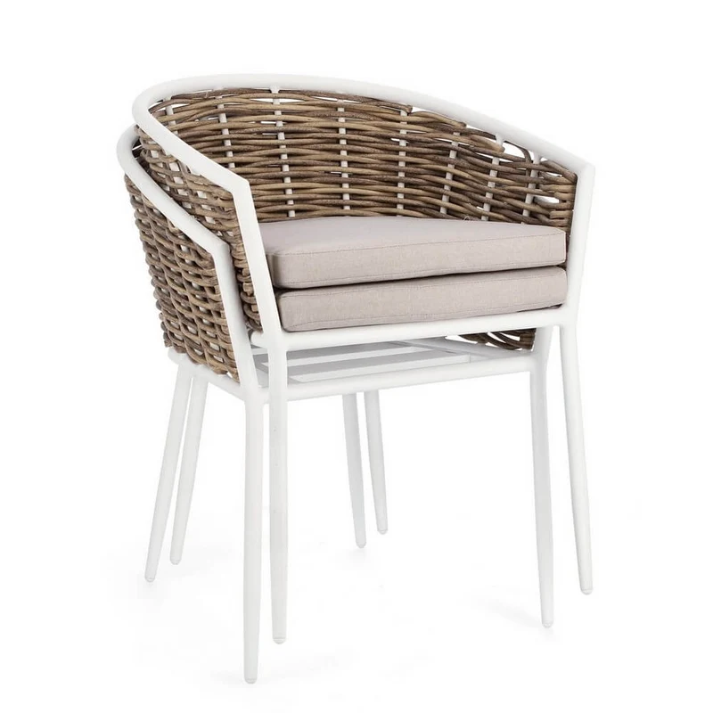 Set di 4 Sedie da Giardino con Braccioli e Cuscini in Alluminio e Fibra Sintetica Intrecciata - BEAUTIFUL