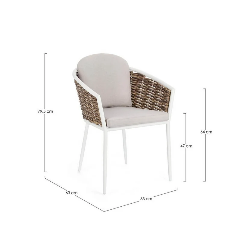 Set di 4 Sedie da Giardino con Braccioli e Cuscini in Alluminio e Fibra Sintetica Intrecciata - BEAUTIFUL