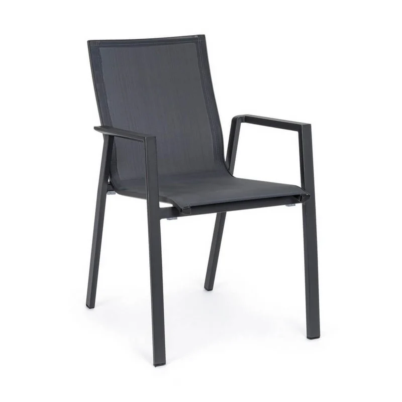 Set di 4 Sedie da Esterno con Braccioli in Alluminio e Textilene - SOLIDITY