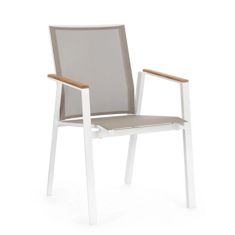 Set di 4 Sedie da Giardino con Braccioli in Alluminio e Teak - HIGHLANDER