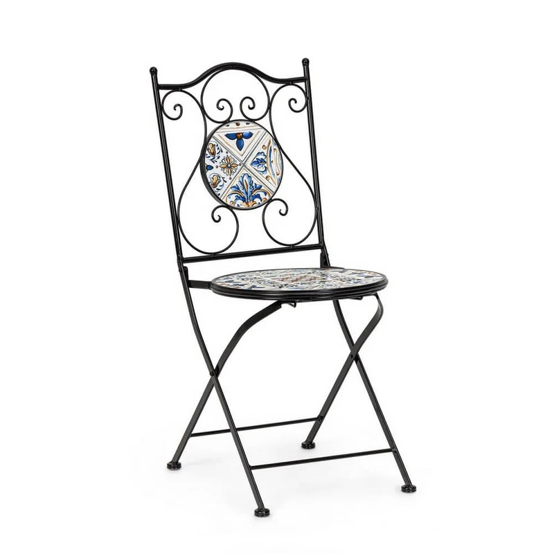 Set di 2 Sedie Pieghevoli da Esterno in Acciaio con Decoro in Ceramica - BYZANTINE