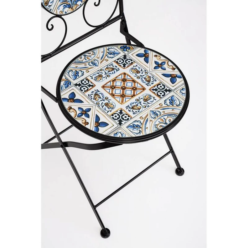 Set di 2 Sedie Pieghevoli da Esterno in Acciaio con Decoro in Ceramica - BYZANTINE