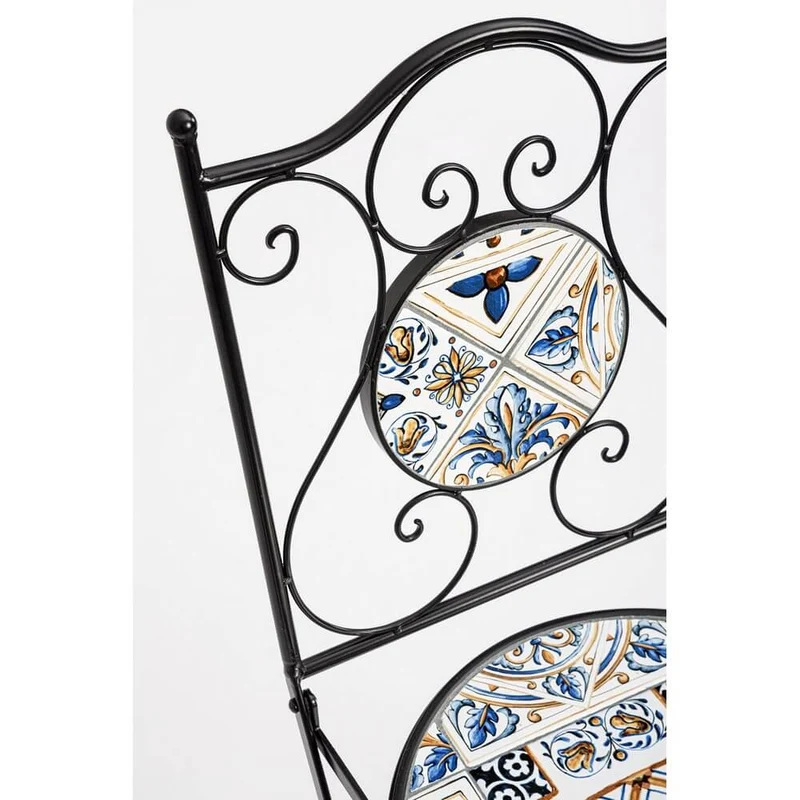 Set di 2 Sedie Pieghevoli da Esterno in Acciaio con Decoro in Ceramica - BYZANTINE