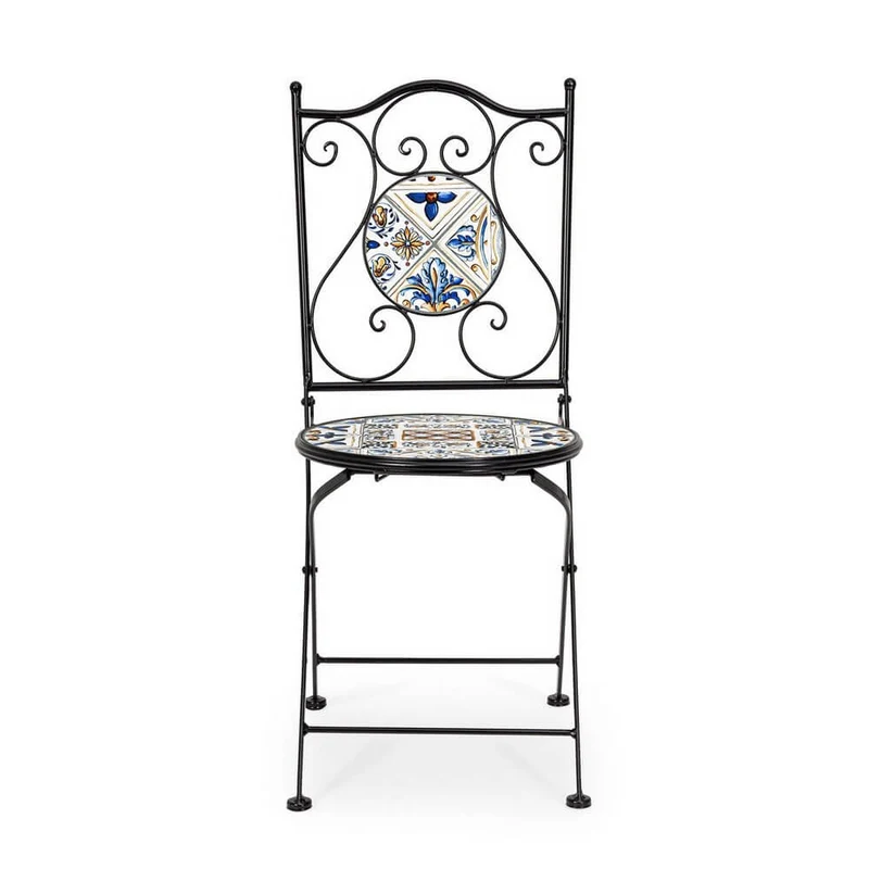 Set di 2 Sedie Pieghevoli da Esterno in Acciaio con Decoro in Ceramica - BYZANTINE