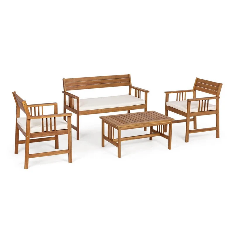 Set da 4 Salotto da Giardino in Legno di Acacia con Cuscini - SERENITY