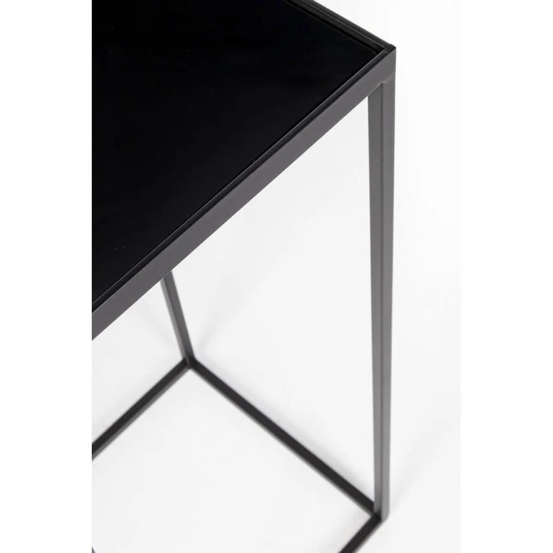 Set da 3 Tavolini Alti in Acciaio Nero con Piano in Vetro - ZOEY