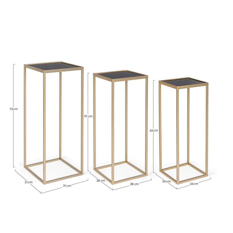 Set da 3 Tavolini Alti in Acciaio Nero con Piano in Vetro - ZOEY