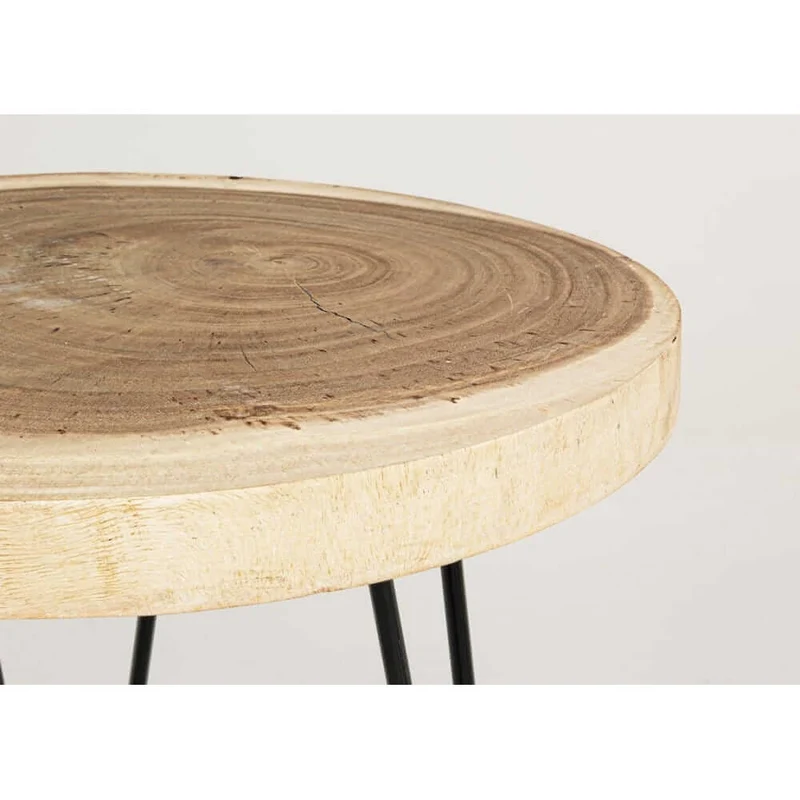 Set di 2 Tavolini Rotondi in Legno Mungur con Gambe in Acciaio Ø56 - WOODSTOCK