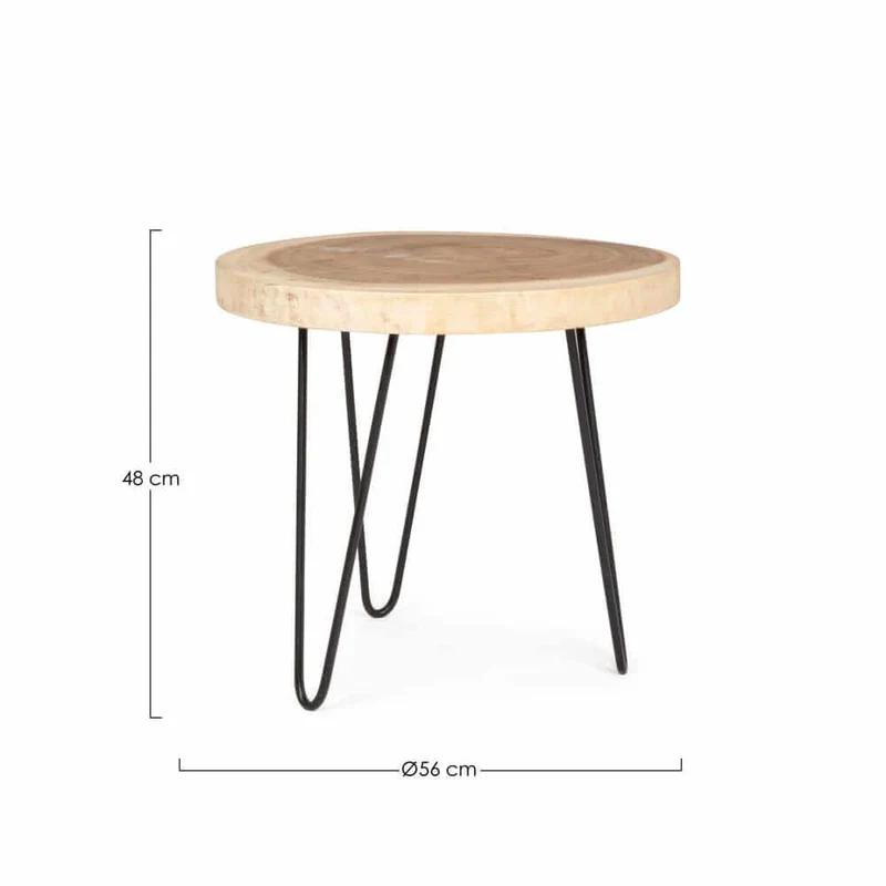 Set di 2 Tavolini Rotondi in Legno Mungur con Gambe in Acciaio Ø56 - WOODSTOCK