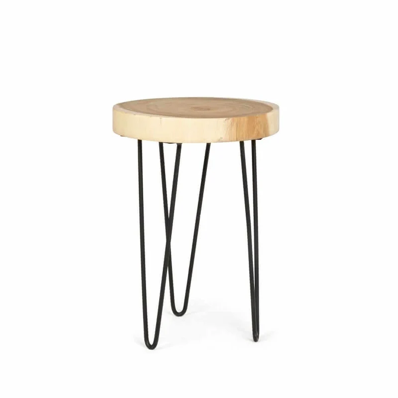 Set di 2 Tavolini Rotondi in Legno Mungur con Gambe in Acciaio Ø35 - WOODSTOCK