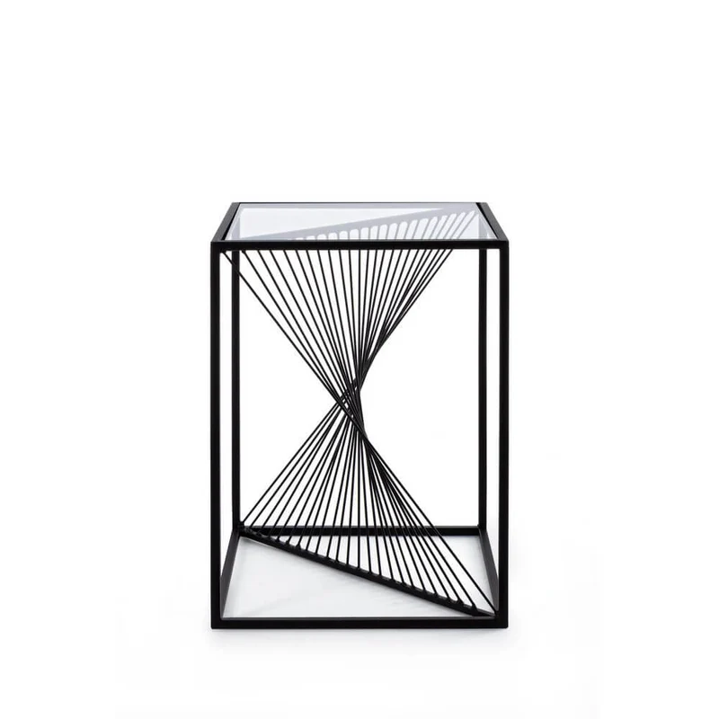 Tavolino in Acciaio con Piano in Vetro Temperato Design Geometrico - WILLIAM