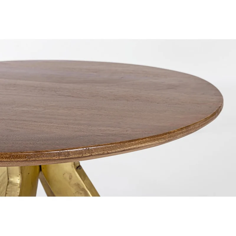 Tavolino rotondo in legno di mango con gambe in acciaio dorato - WESLEY