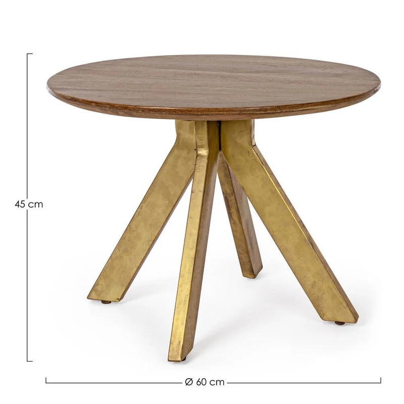 Tavolino rotondo in legno di mango con gambe in acciaio dorato - WESLEY