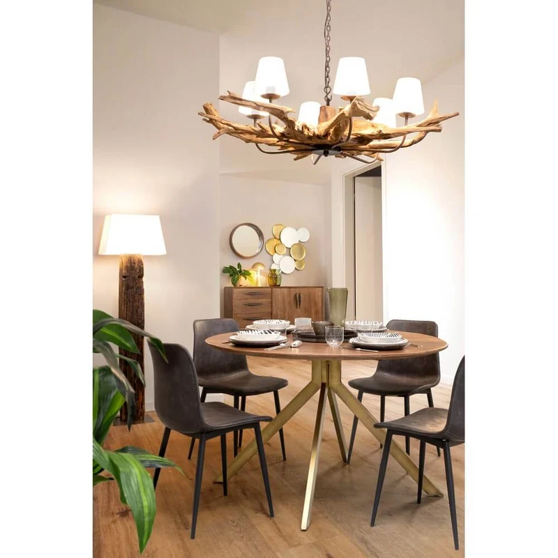 Tavolo rotondo in legno di mango con gambe in acciaio ottone - WESLEY