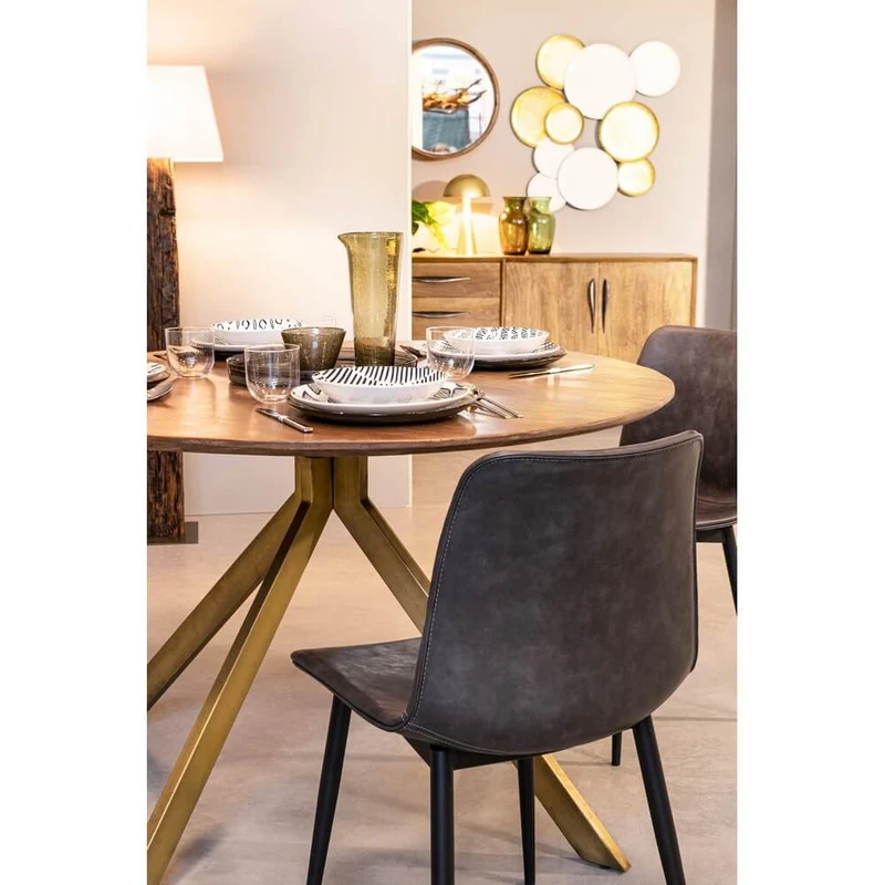 Tavolo rotondo in legno di mango con gambe in acciaio ottone - WESLEY