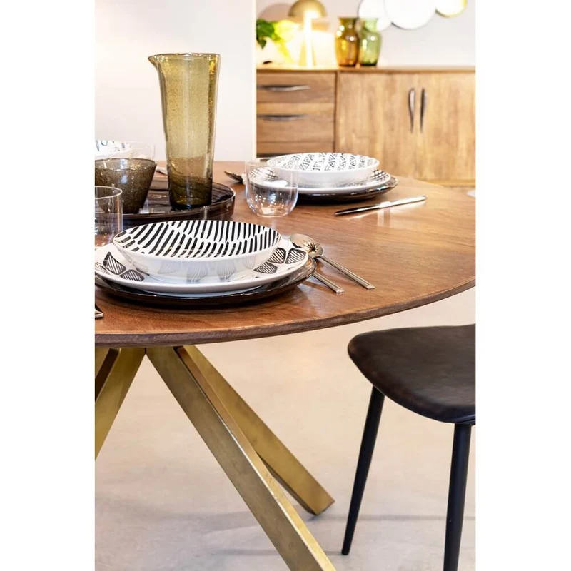 Tavolo rotondo in legno di mango con gambe in acciaio ottone - WESLEY
