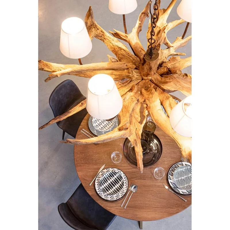 Tavolo rotondo in legno di mango con gambe in acciaio ottone - WESLEY