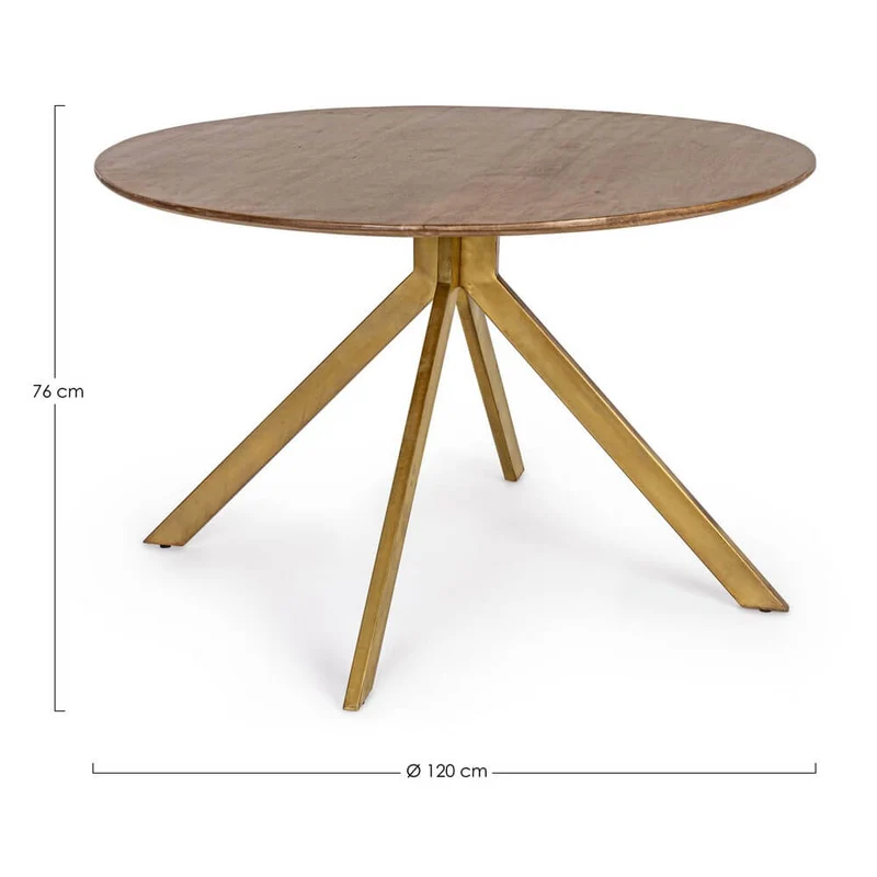 Tavolo rotondo in legno di mango con gambe in acciaio ottone - WESLEY