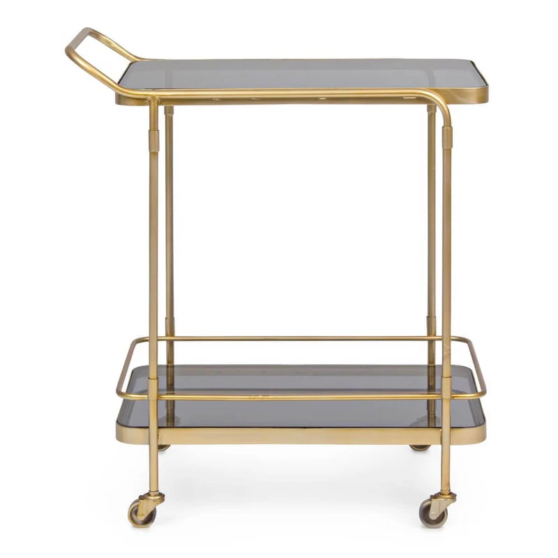 Carrello bar in acciaio dorato con ripiani in vetro temperato - TYLER
