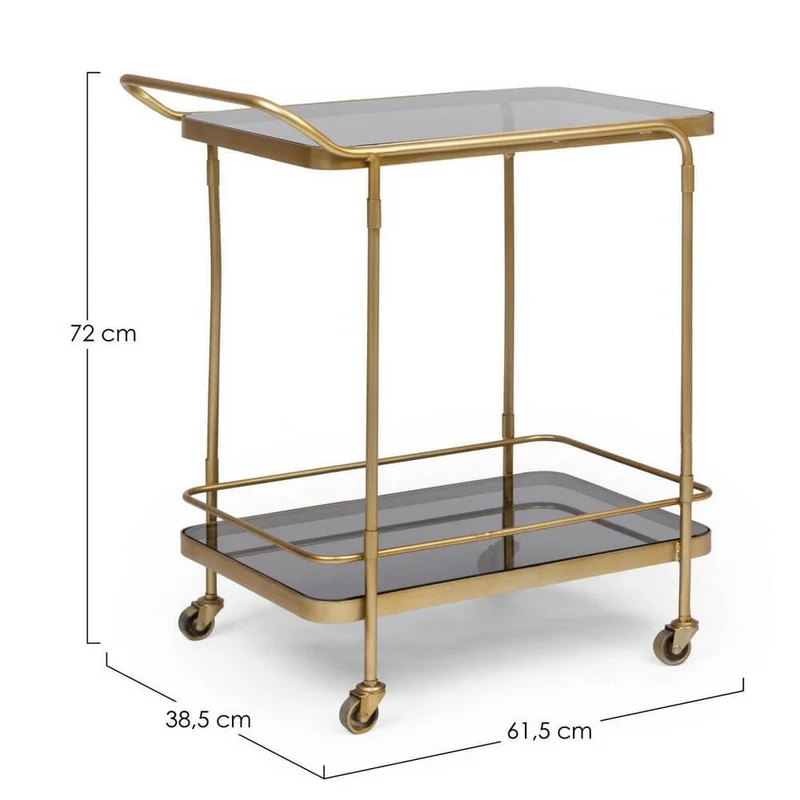 Carrello bar in acciaio dorato con ripiani in vetro temperato - TYLER