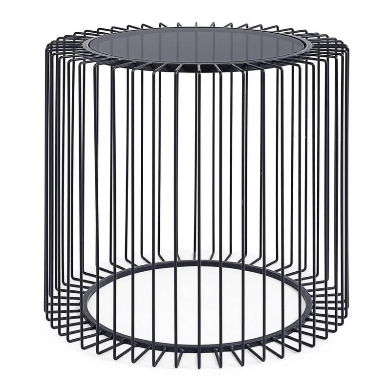 Tavolino rotondo in acciaio e vetro temperato stile industriale - TRANQUIL