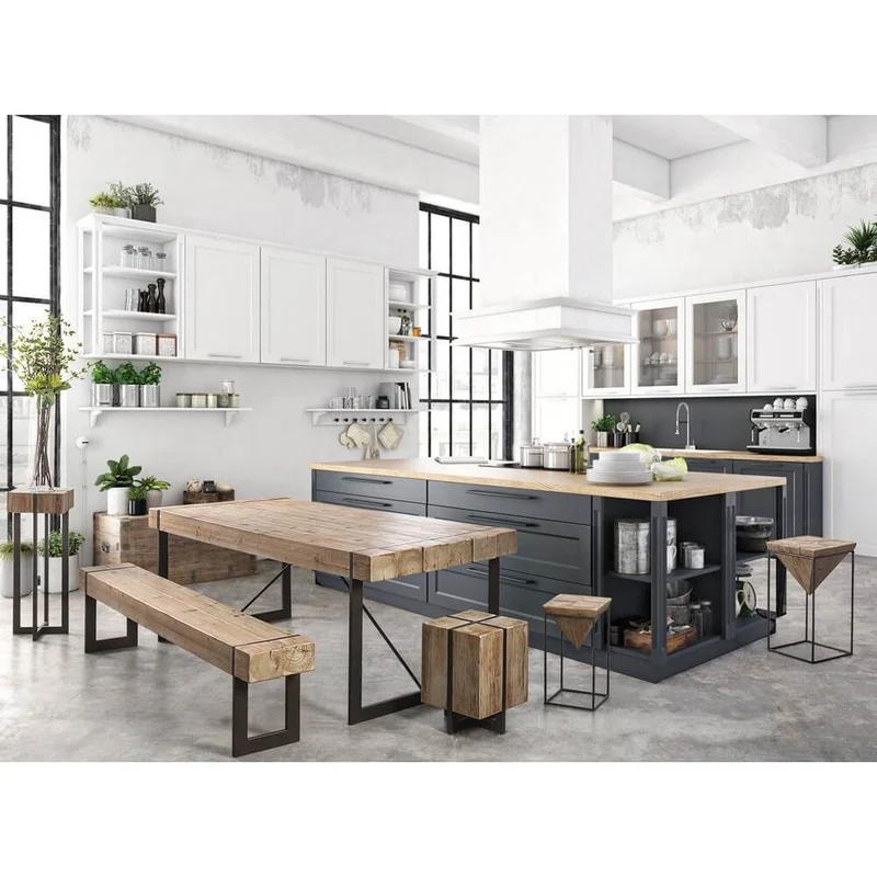 Tavolo da pranzo in legno abete e acciaio 200x90 cm - THEO