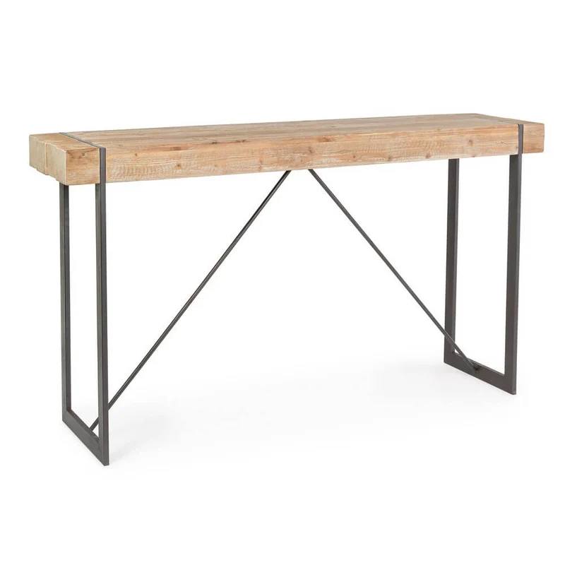 Tavolo Bar Industrial Legno Abete e Acciaio 200x50 cm - THEO