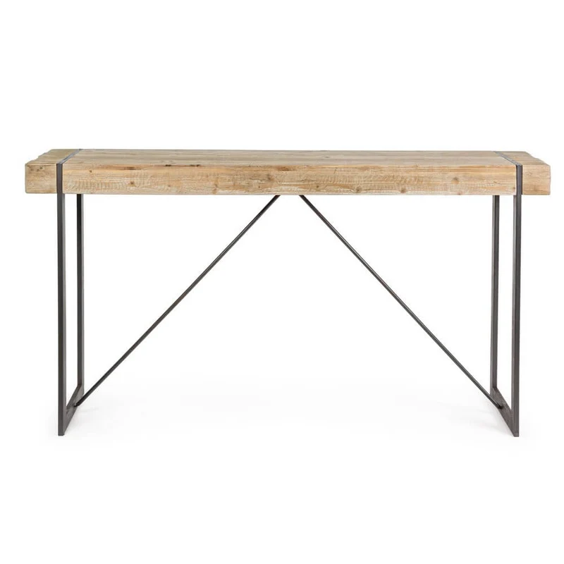 Tavolo Bar Industrial Legno Abete e Acciaio 200x50 cm - THEO