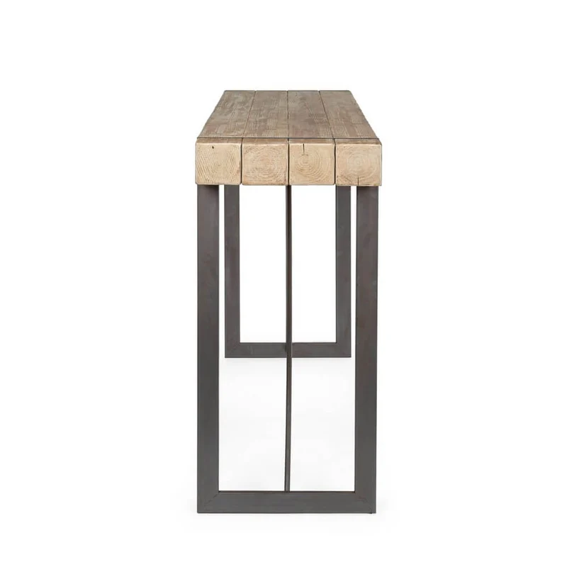 Tavolo Bar Industrial Legno Abete e Acciaio 200x50 cm - THEO
