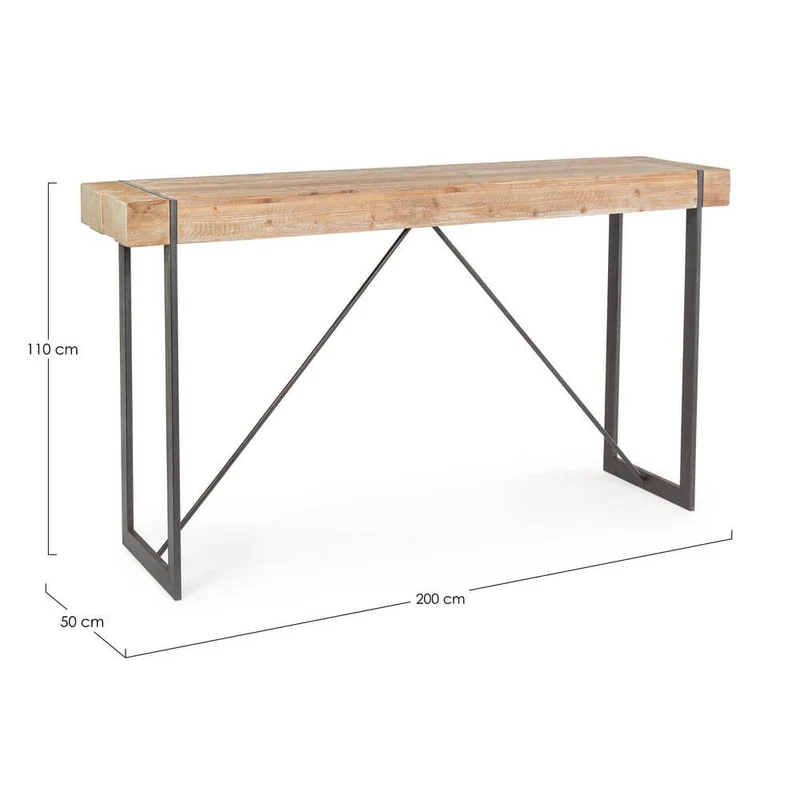 Tavolo Bar Industrial Legno Abete e Acciaio 200x50 cm - THEO