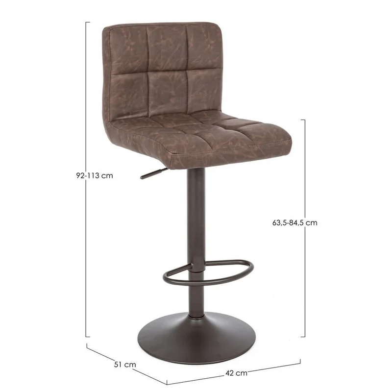 Set di 2 Sgabelli da Bar Regolabili in Similpelle Vintage Trapuntata - BLACKCOFFEE